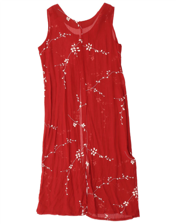 VINTAGE Vestido maxi sin mangas para mujer Reino Unido 14 Viscosa floral roja grande