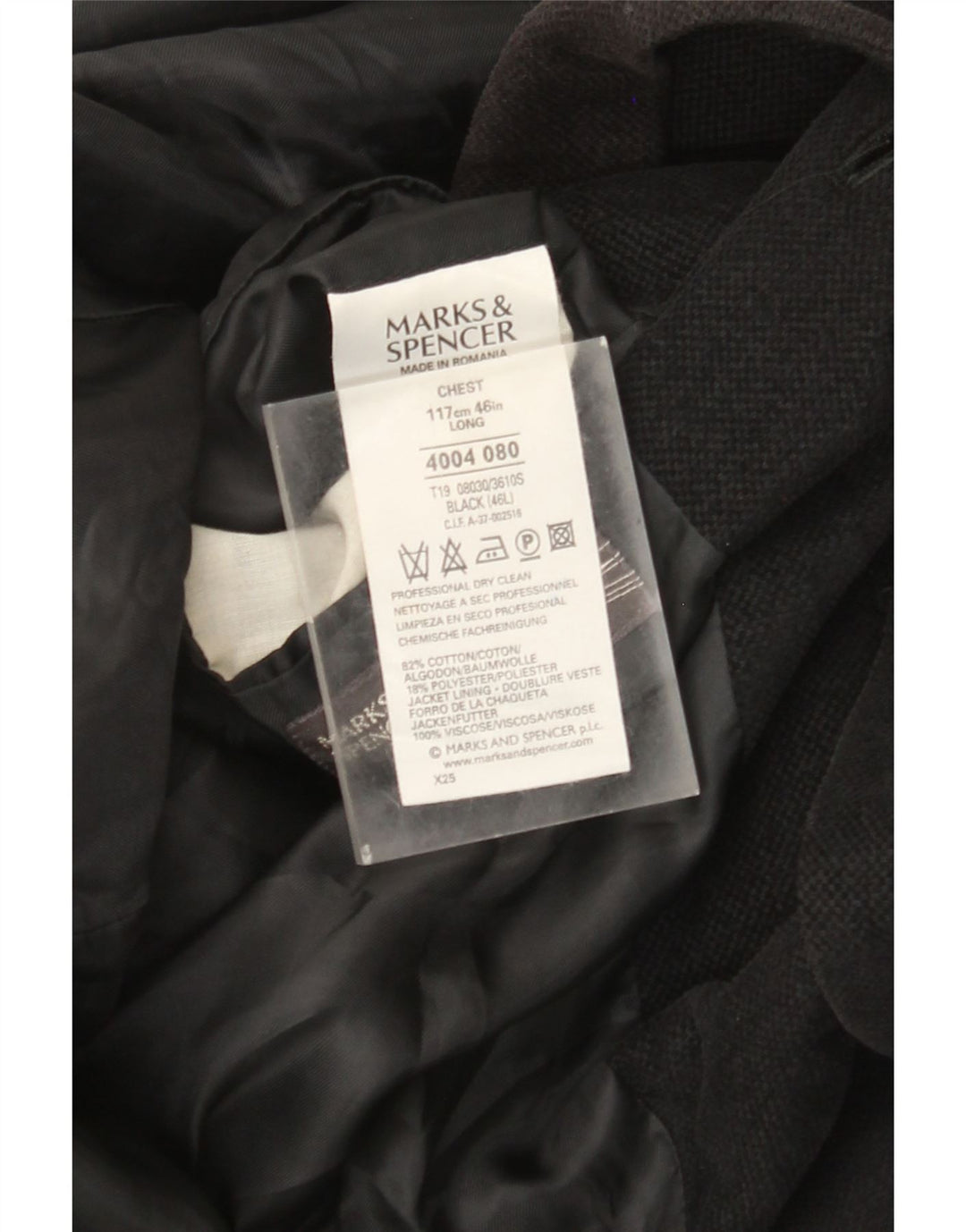 Marks & Spencer Chaqueta tipo blazer de 3 botones para hombre UK 46 XL Algodón negro