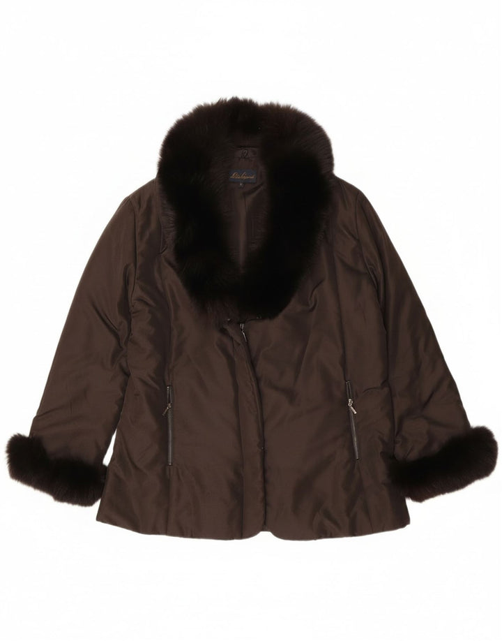 Luisa Spagnoli Chaqueta acolchada extragrande para mujer UK 10 Small Marrón Poliéster