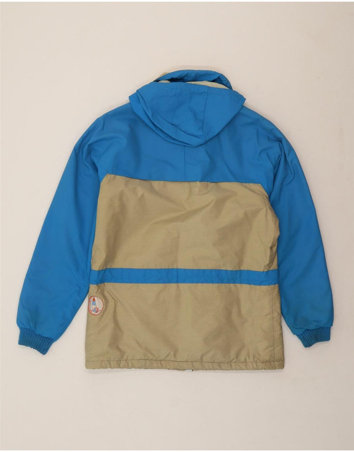 Vintage hombres con capucha chaqueta acolchada Reino Unido 38 medio azul colorblock poliéster
