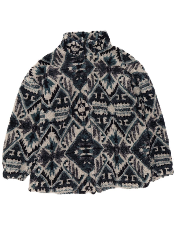 Vintage hombres chaqueta de lana Reino Unido 36 pequeño azul marino geométrico azteca