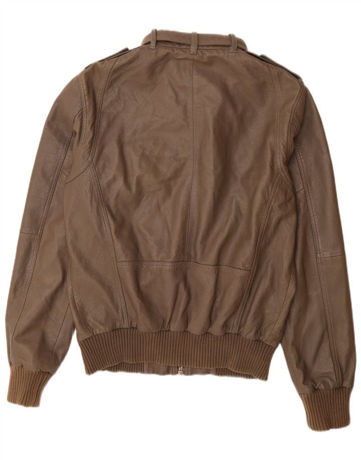 Superdry Chaqueta de cuero militar para mujer Reino Unido 46 Cuero marrón grande