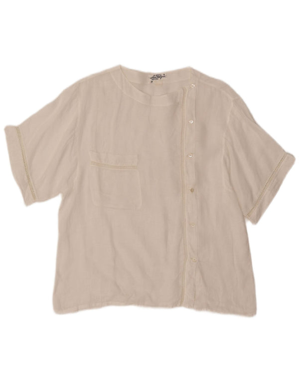 Blusa camisera de manga corta VINTAGE para mujer IT 48 XL Blanco