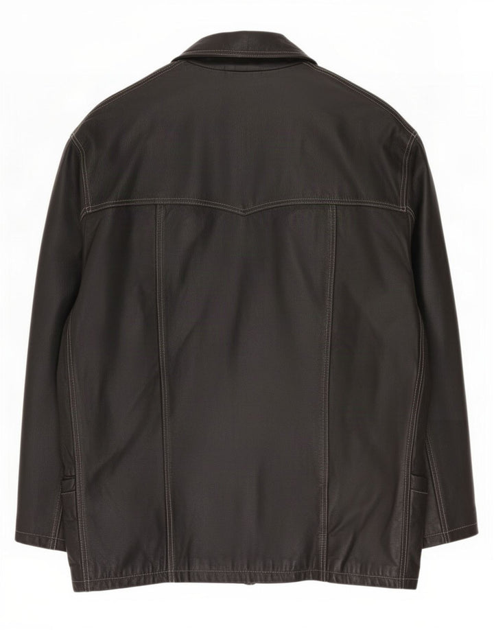 Chaqueta de cuero vintage para hombre Reino Unido 48 4XL Negro