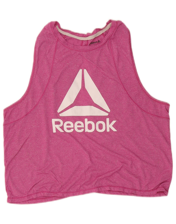 Reebok Top sin mangas con gráfico corto para mujer, talla 40, talla grande, color rosa