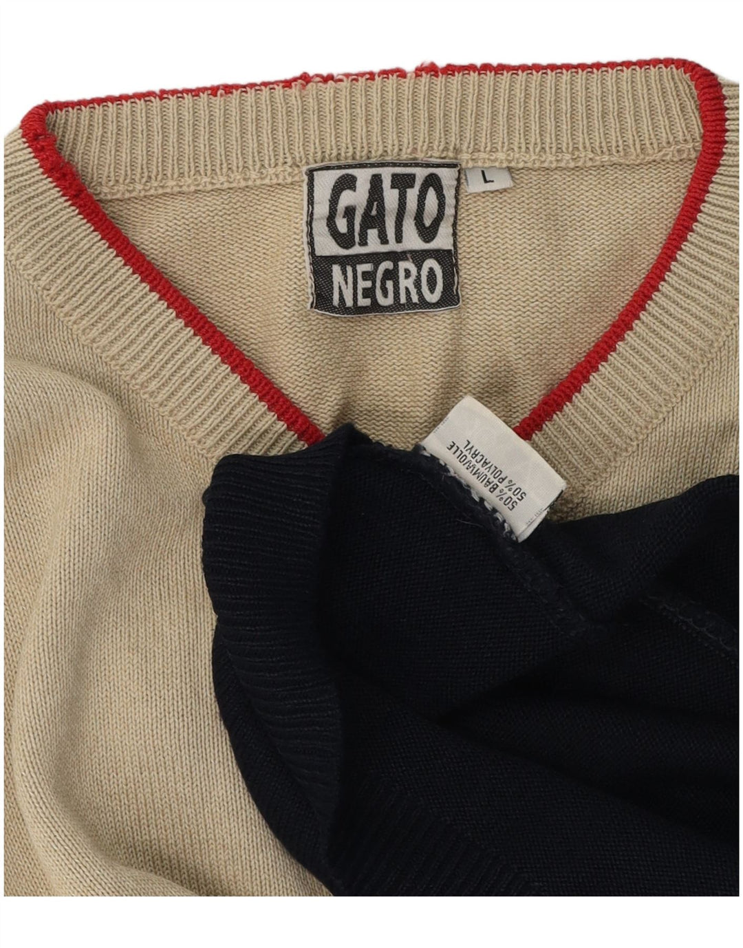 Vintage hombre jumper suéter grande beige colorblock poliacrílico
