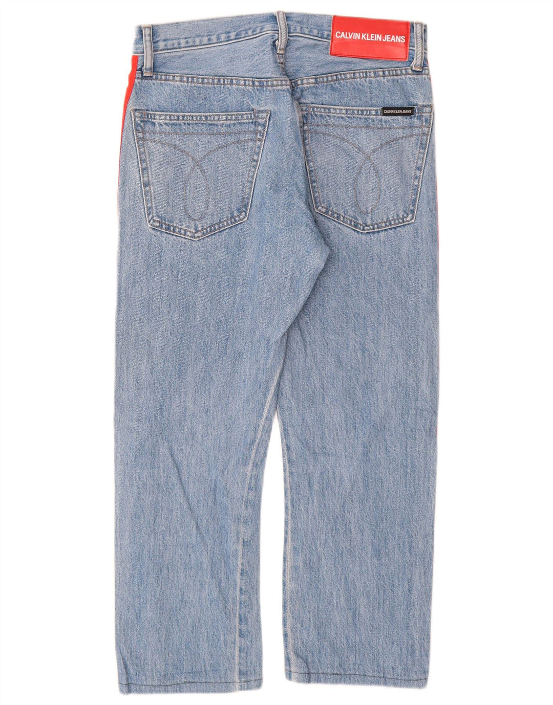 CALVIN KLEIN Vaqueros rectos gráficos para mujer W29 L25 Algodón con bloques de color azul