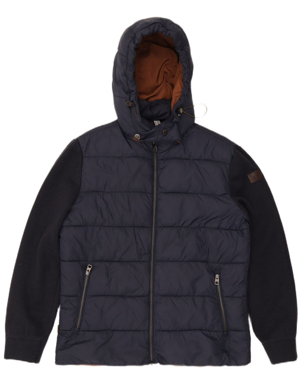 Fynch Hatton Chaqueta acolchada con capucha para hombre UK 38 Medium Azul marino Colorblock
