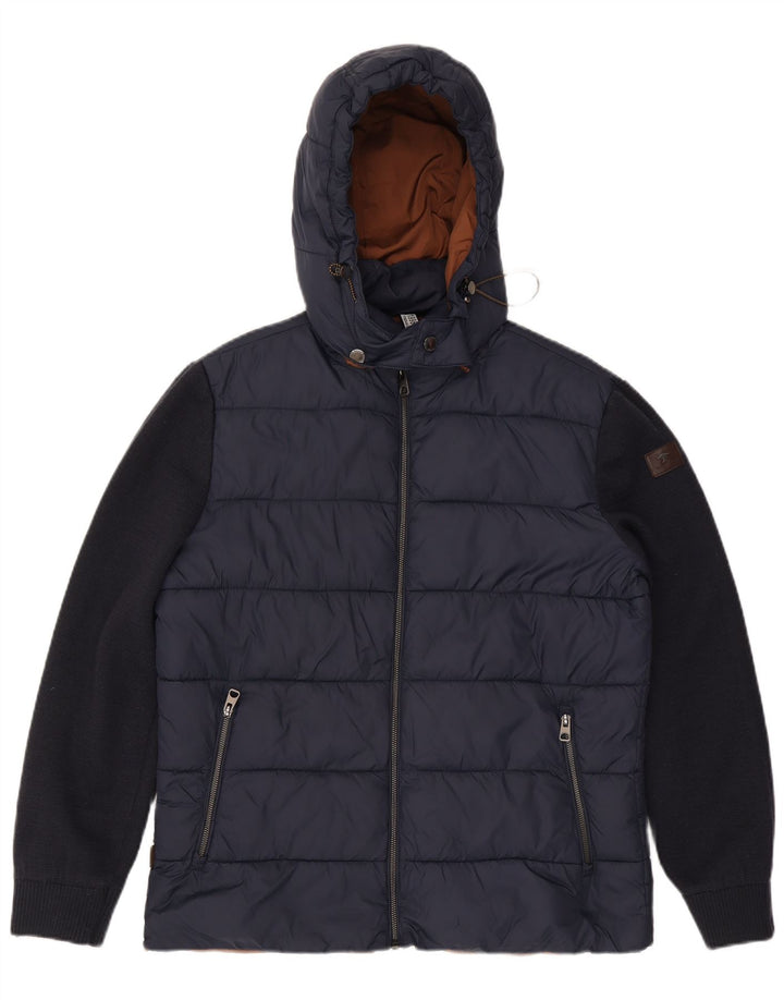 Fynch Hatton Chaqueta acolchada con capucha para hombre UK 38 Medium Azul marino Colorblock