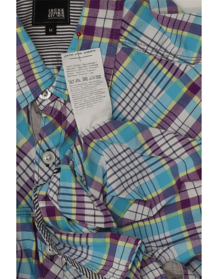 JACK & JONES Hombre Camisa Manga Corta Azul Medio Algodón A Cuadros