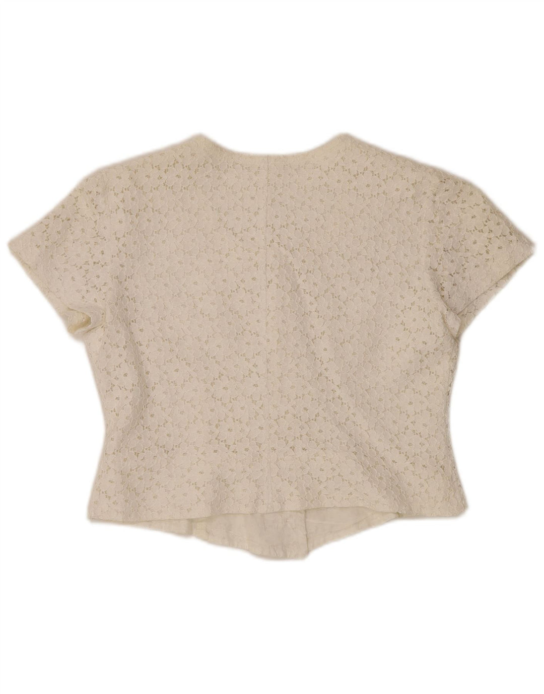 VINTAGE Mujer Crop Manga Corta Camisa Blusa IT 46 Grande Off White Floral