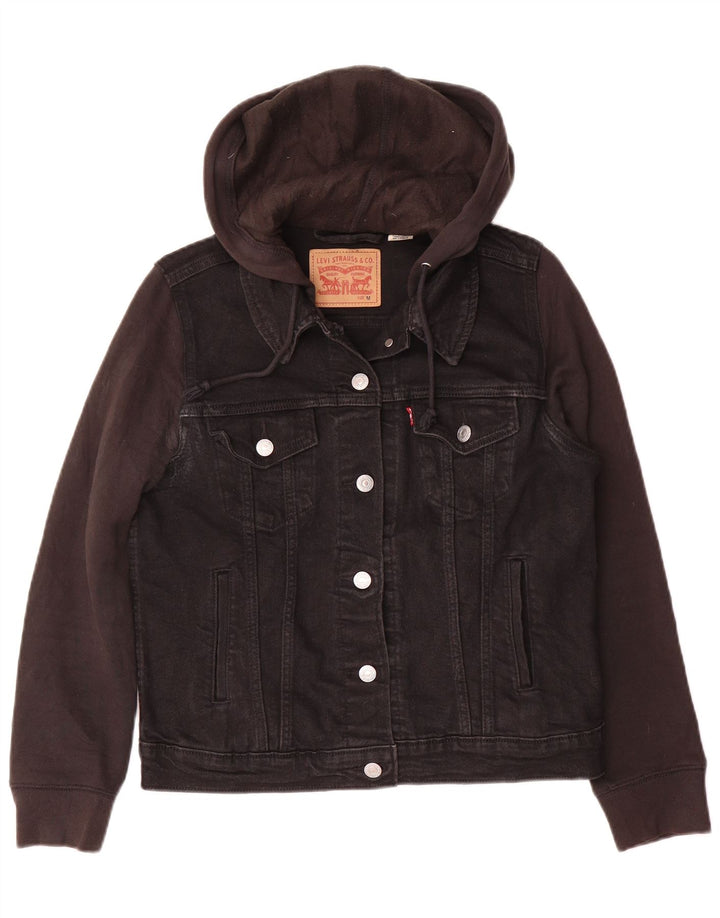 Levi's Chaqueta vaquera con capucha para mujer UK 44 Mediana Algodón negro