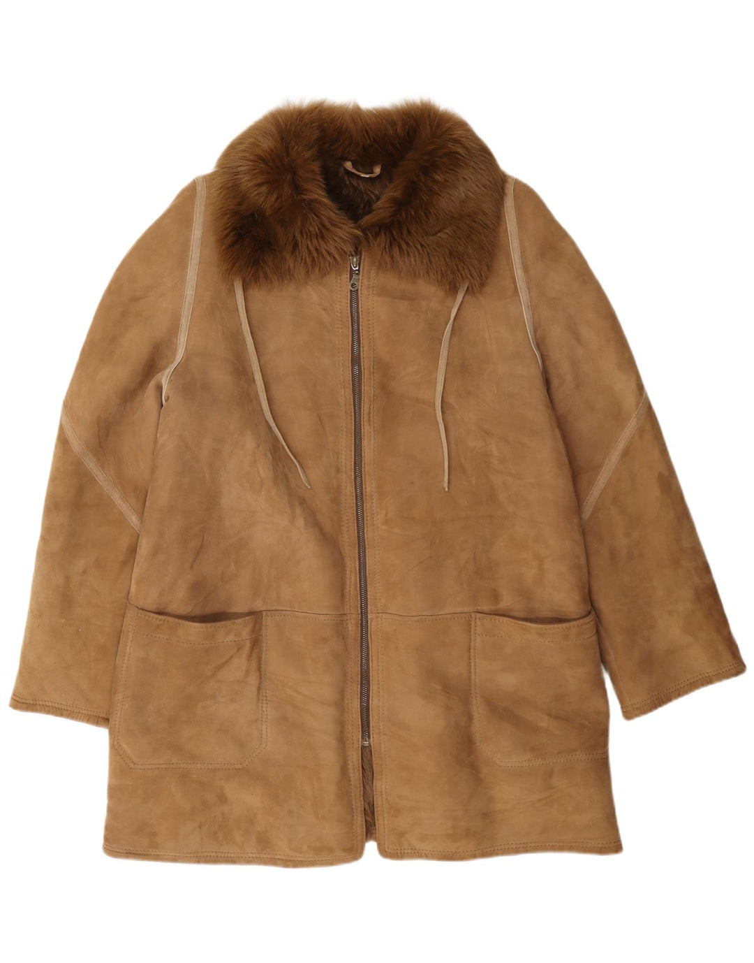 Chaqueta de piel de oveja vintage para mujer IT 48 XL Marrón
