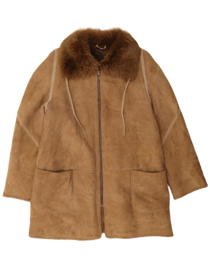 Chaqueta de piel de oveja vintage para mujer IT 48 XL Marrón