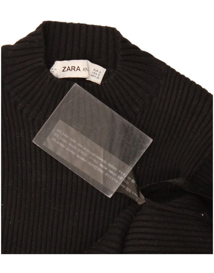 Zara Mujer Blusa De Punto Top UK 8 Small Nylon Negro