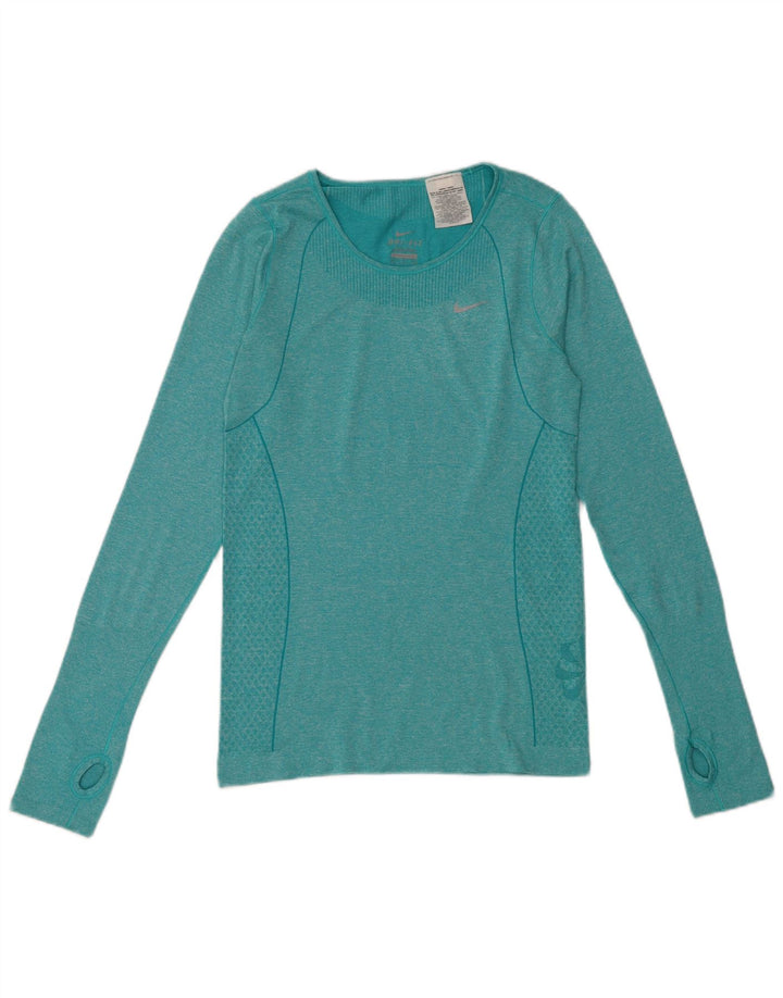 Nike Mujer Dri Fit Top Manga Larga UK 10 Pequeño Poliéster Moteado Verde