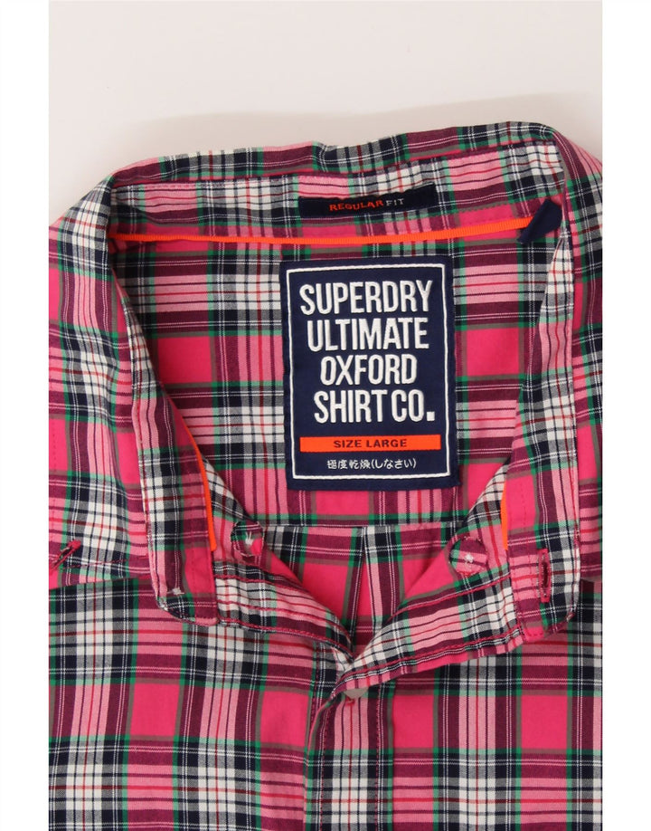 SUPERDRY Camisa de franela de corte regular de algodón a cuadros rosas grandes para hombre