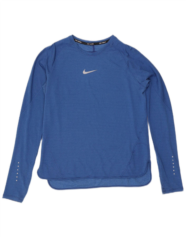 Nike Camiseta Dri Fit para mujer de manga larga UK 40 Grande Azul Poliéster a rayas