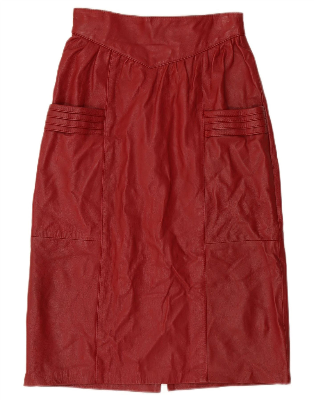 VINTAGE Falda de cuero de cintura alta para mujer W24 XS Borgoña