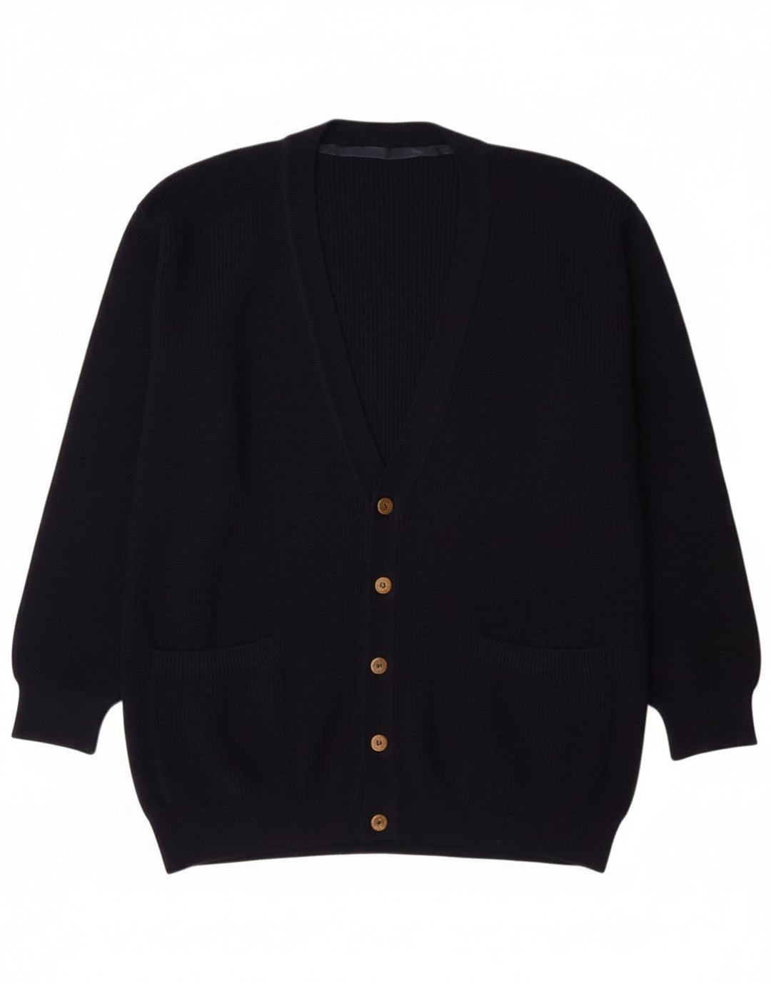 Vintage hombres Cardigan suéter grande azul marino nueva lana