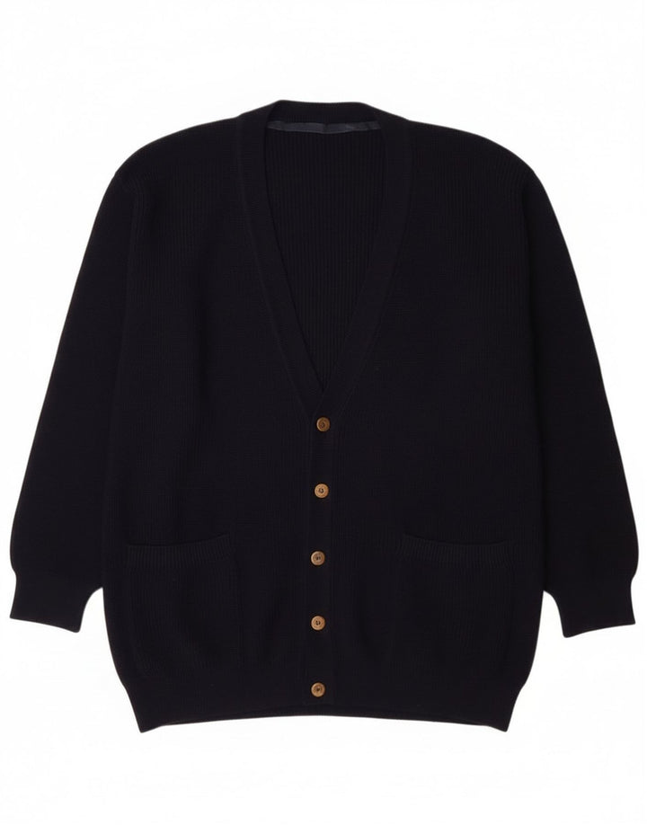 Vintage hombres Cardigan suéter grande azul marino nueva lana