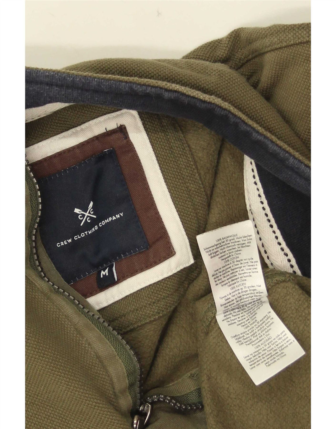 Crew Clothing - Sudadera con cuello y cremallera para hombre, color caqui, algodón