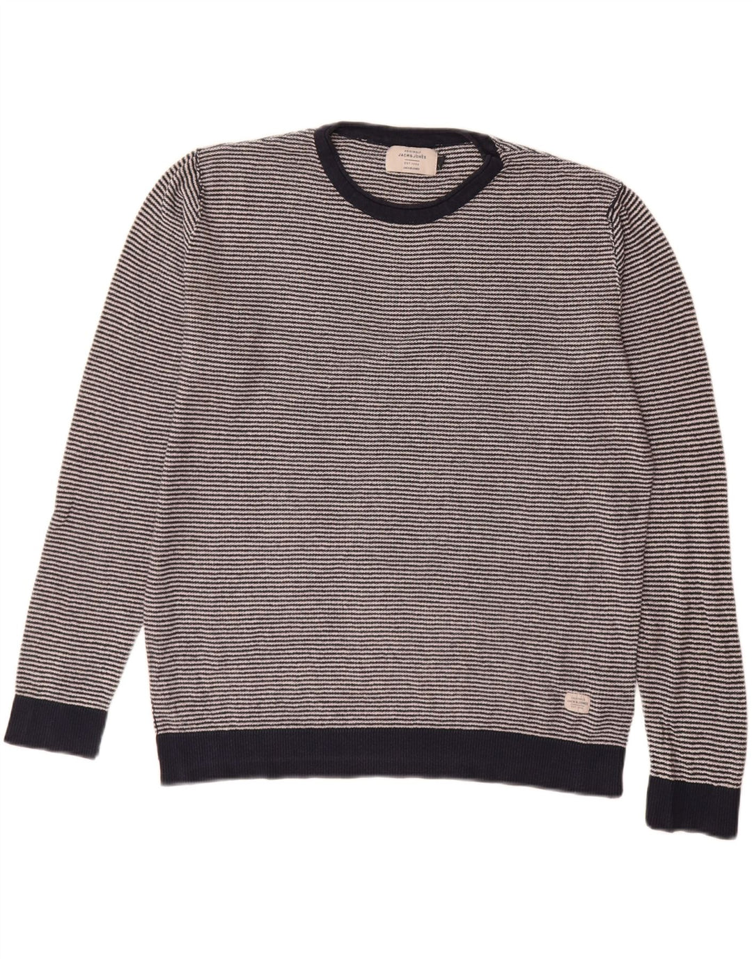 Jack & Jones - Jersey de cuello redondo para hombre, talla grande, color azul marino a rayas