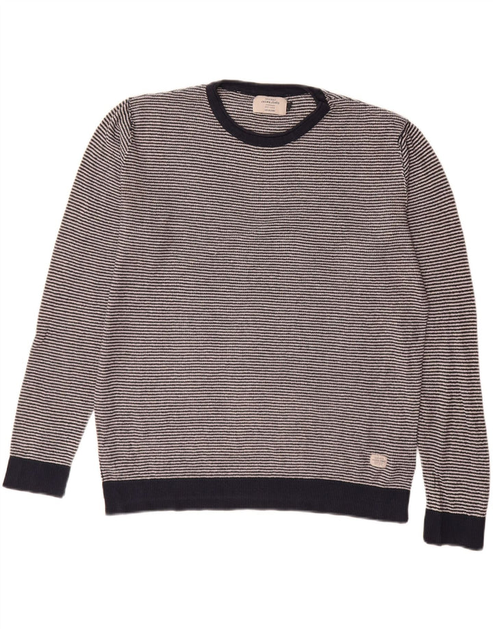 Jack & Jones - Jersey de cuello redondo para hombre, talla grande, color azul marino a rayas