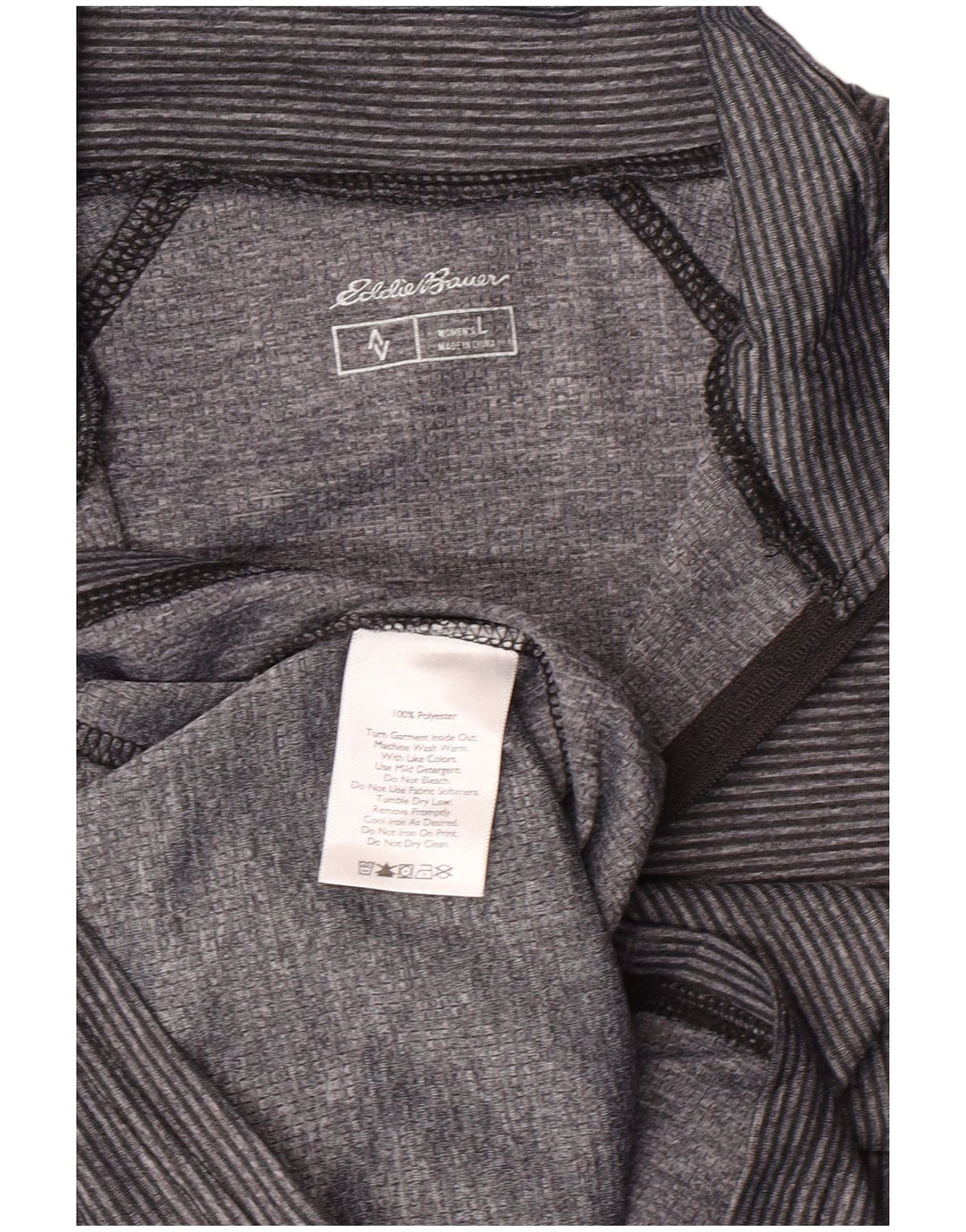Eddie Bauer Top con cuello y cremallera para mujer, manga larga, talla 40, talla grande, color gris, deportivo a rayas