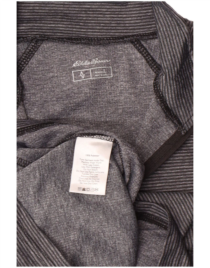 Eddie Bauer Top con cuello y cremallera para mujer, manga larga, talla 40, talla grande, color gris, deportivo a rayas