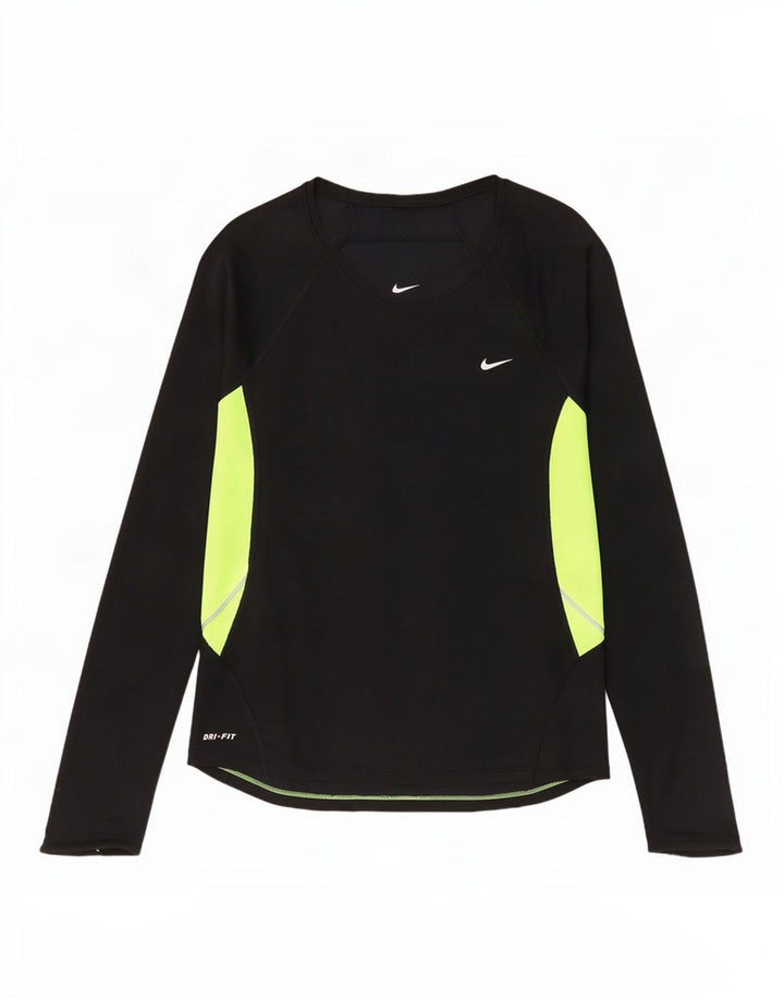 Nike Mujer Dri Fit Top Manga Larga UK 44 Mediano Negro Colorblock