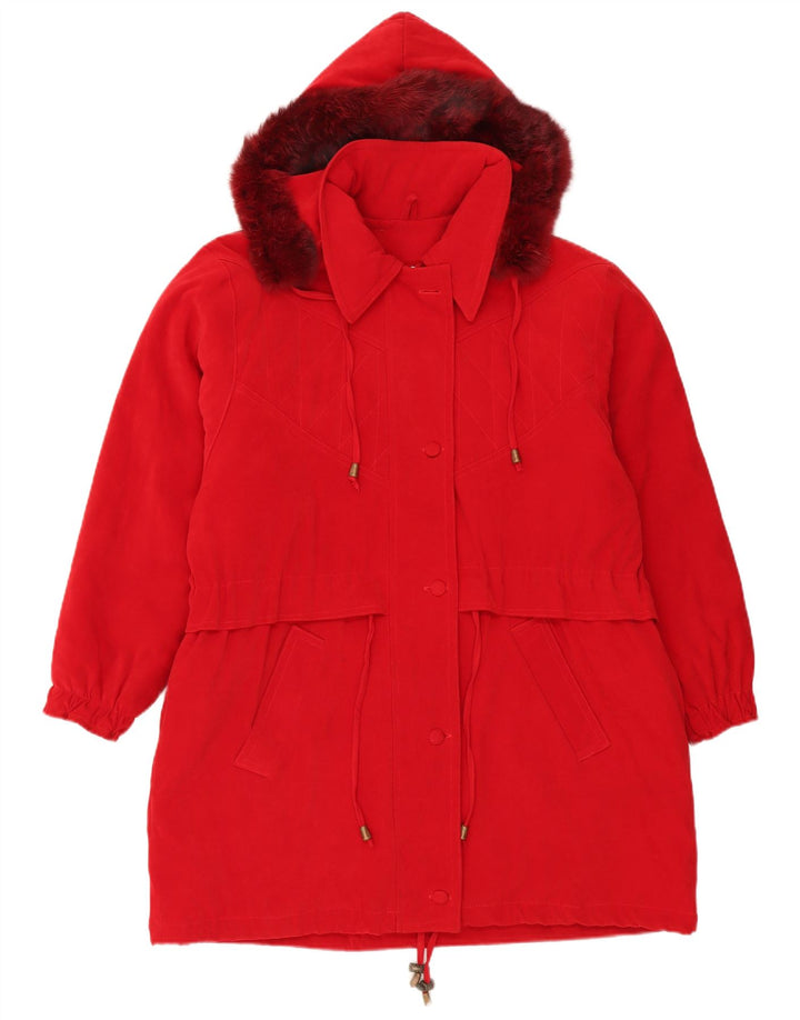 Vintage mujer con capucha chaqueta parka de gran tamaño Reino Unido 18 XL poliéster rojo