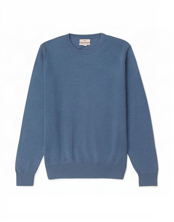 Marks & Spencer - Jersey de cuello redondo para hombre, talla grande, algodón azul