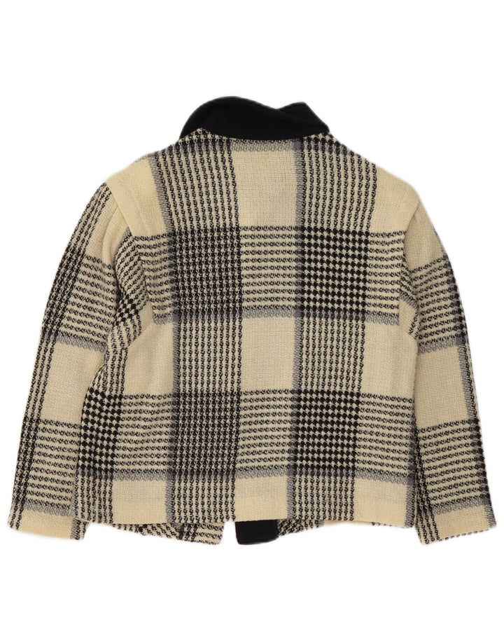 Vintage mujer 3 botones Blazer chaqueta Reino Unido 10 pequeño de cuadros blancos