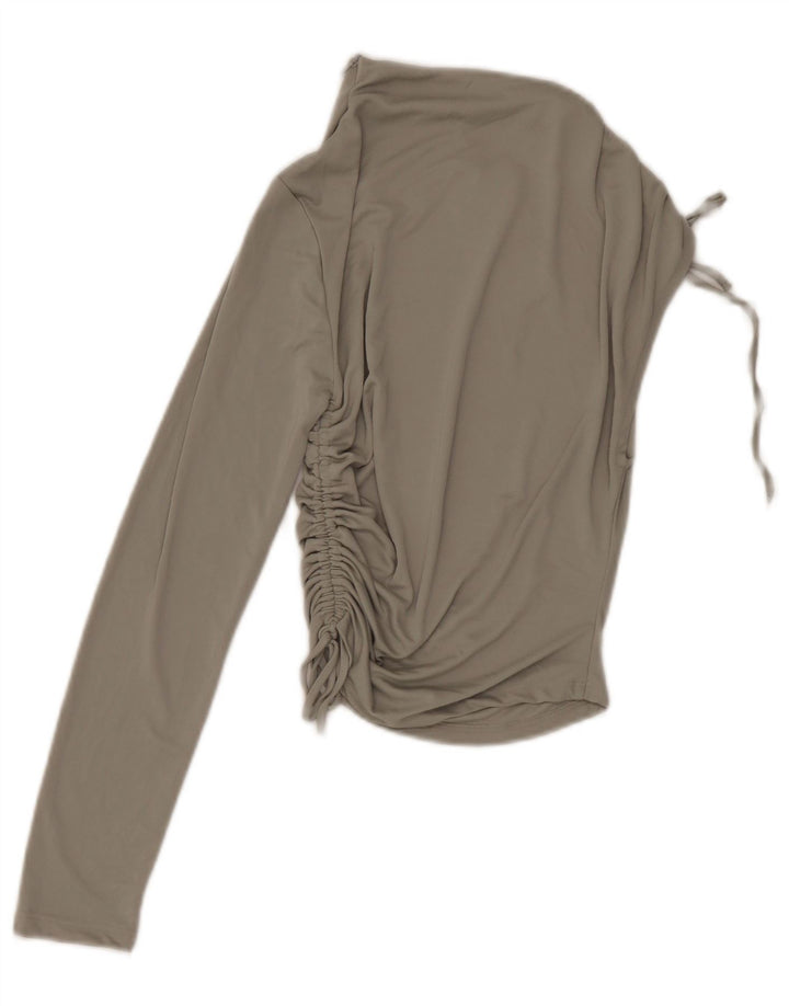 Zara Mujer Crop Top De Un Hombro Reino Unido 8 Pequeño Poliéster Gris