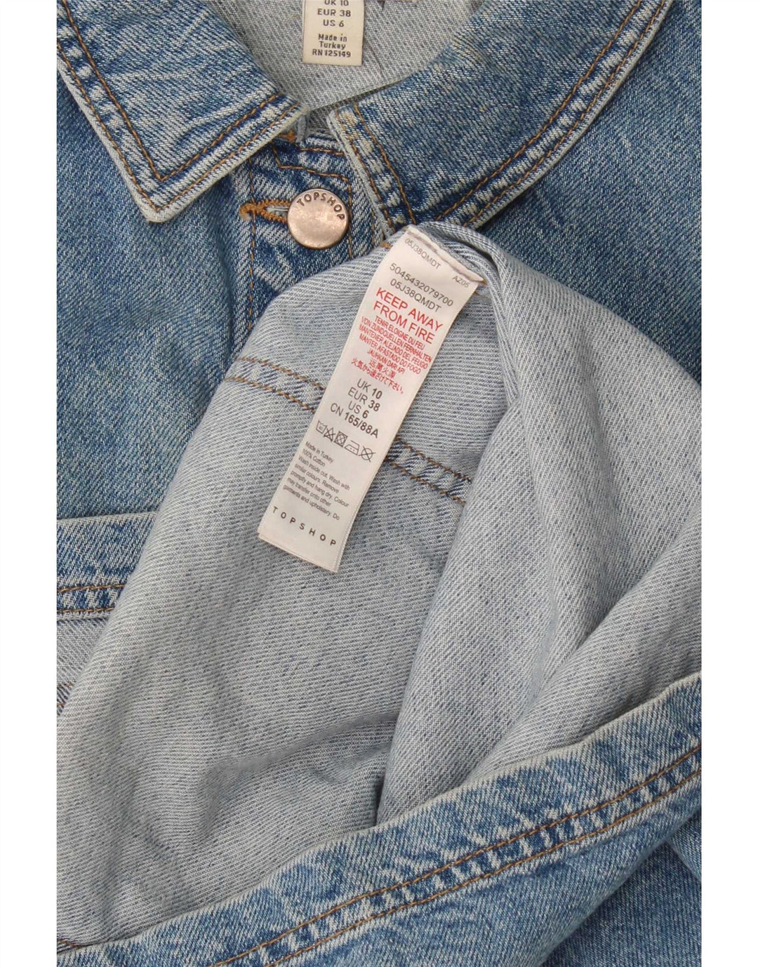 Topshop Chaqueta vaquera extragrande para mujer UK 10 Small Blue Cotton