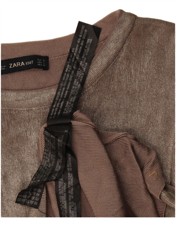Zara Mujer Blusa Top UK 10 Small Viscosa Beige