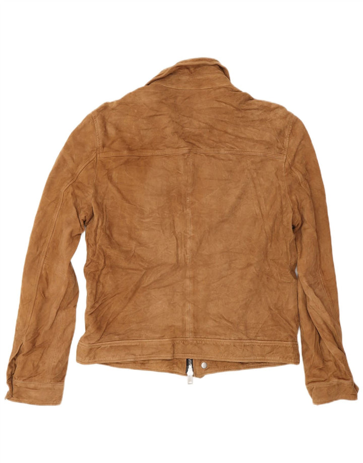 ALL SAINTS Chaqueta de ante para hombre UK 40 Grande Cuero marrón