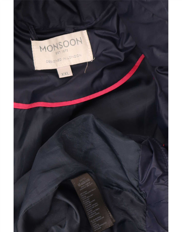 Monsoon Abrigo acolchado extragrande con capucha para mujer UK 22 2XL Azul marino Poliéster