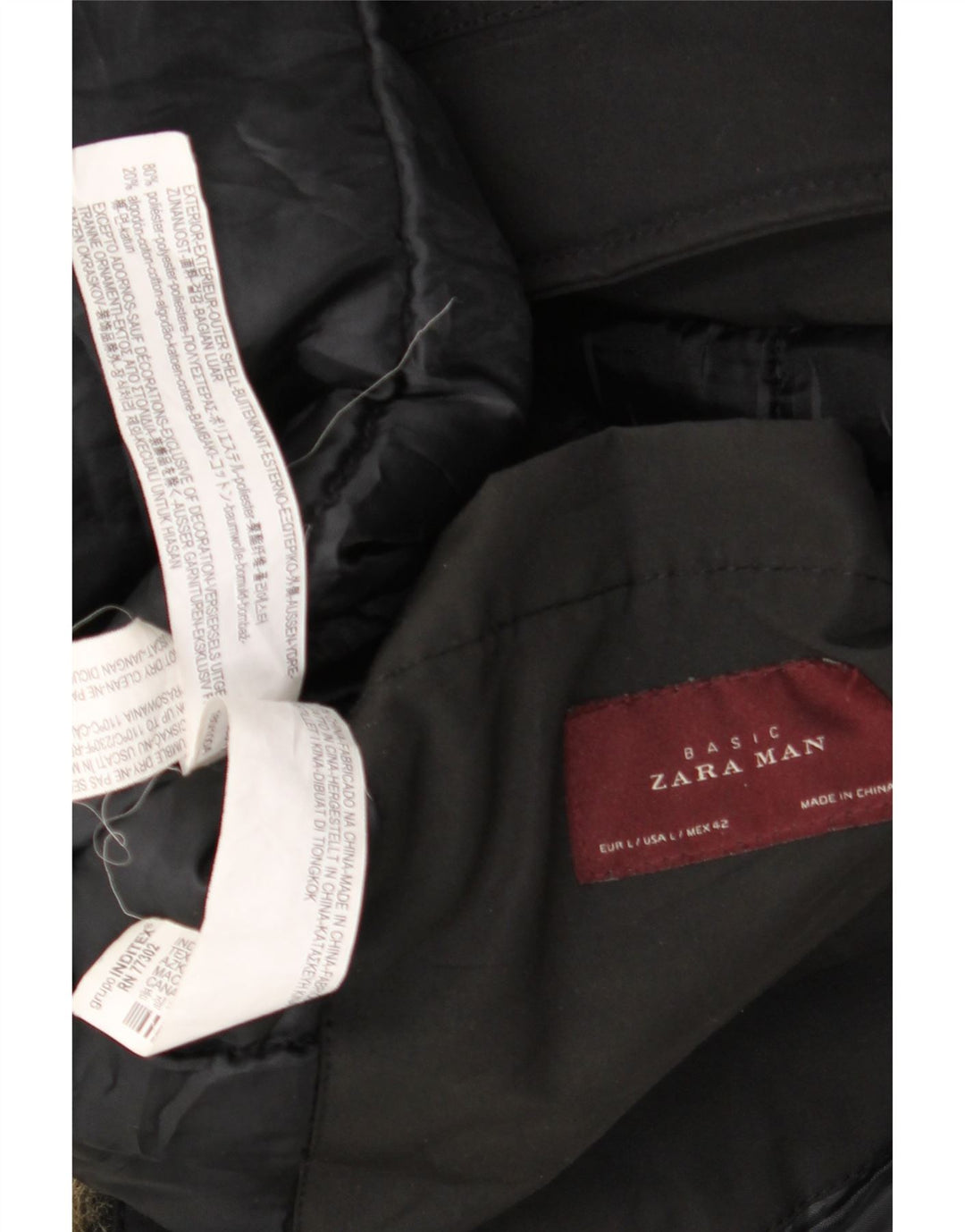 Zara - Parka con capucha para hombre, talla 40, algodón negro grande