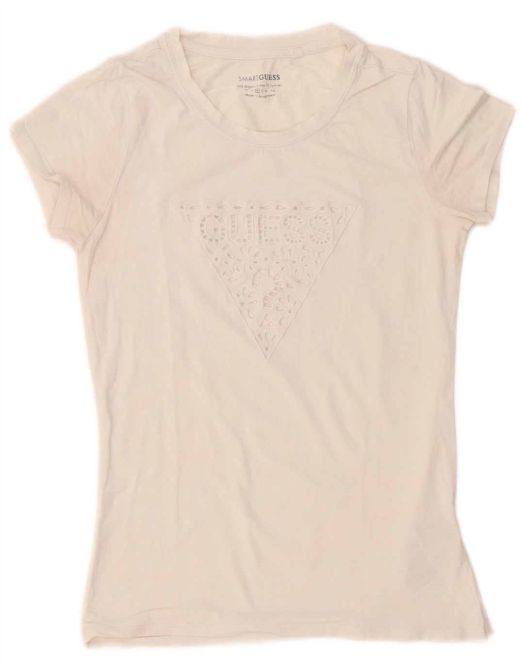 Guess Camiseta gráfica para mujer Top UK 12 Medium Off White Cotton