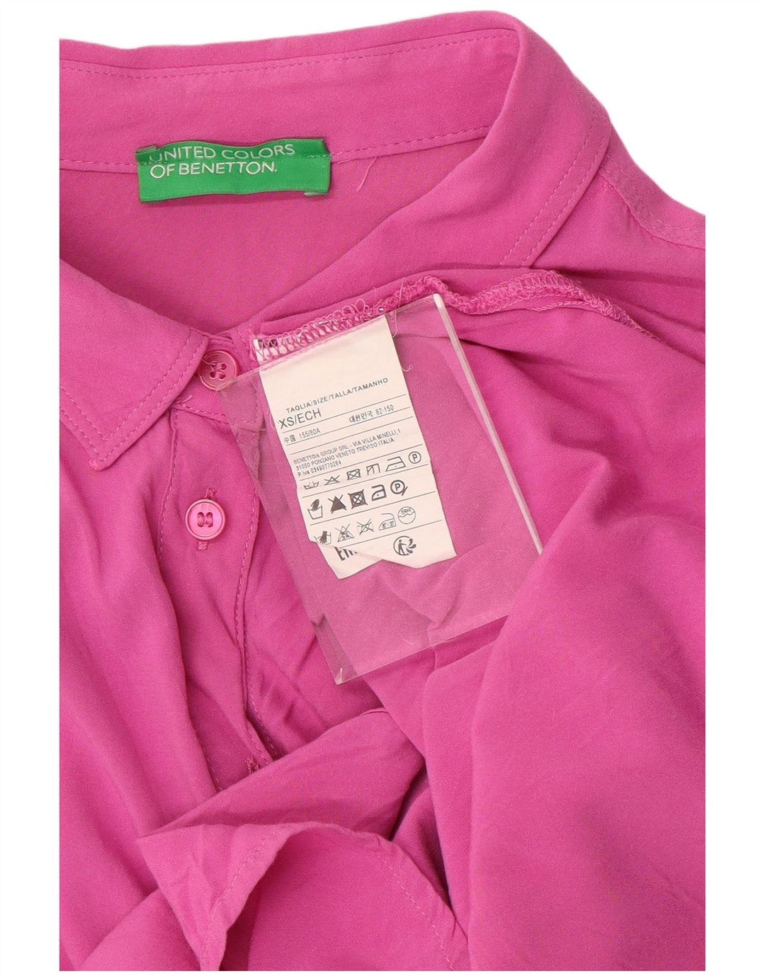 BENETTON Blusa camisera extragrande de manga corta para mujer UK 6 XS Viscosa rosa