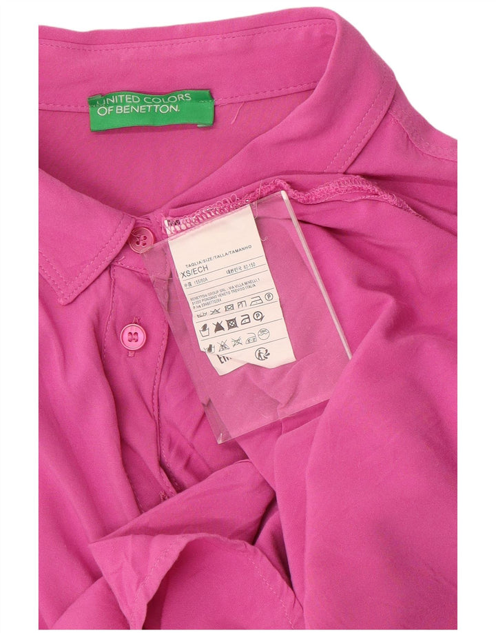 BENETTON Blusa camisera extragrande de manga corta para mujer UK 6 XS Viscosa rosa