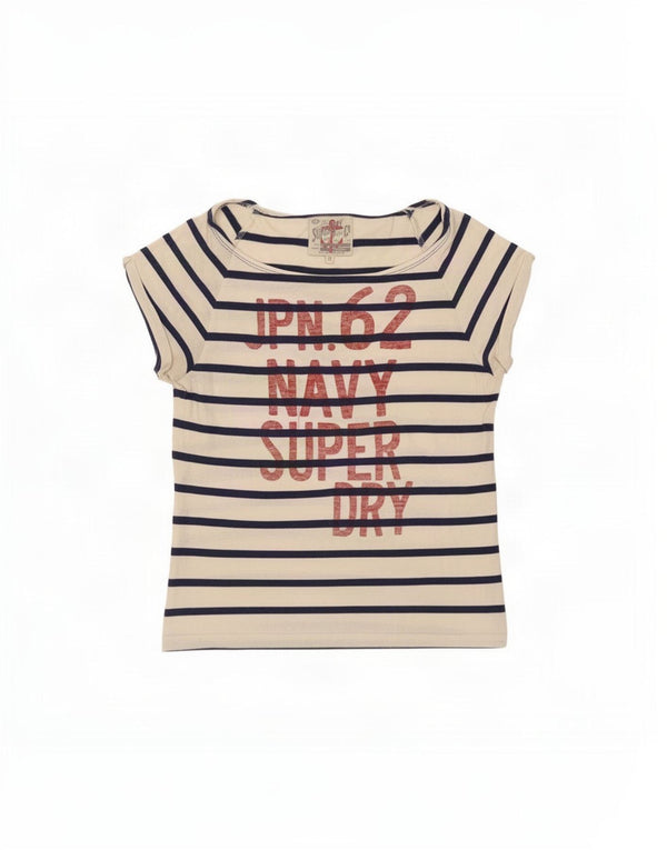 Superdry Mujer Camiseta Gráfica Top UK 10 Small Blanco Rayas