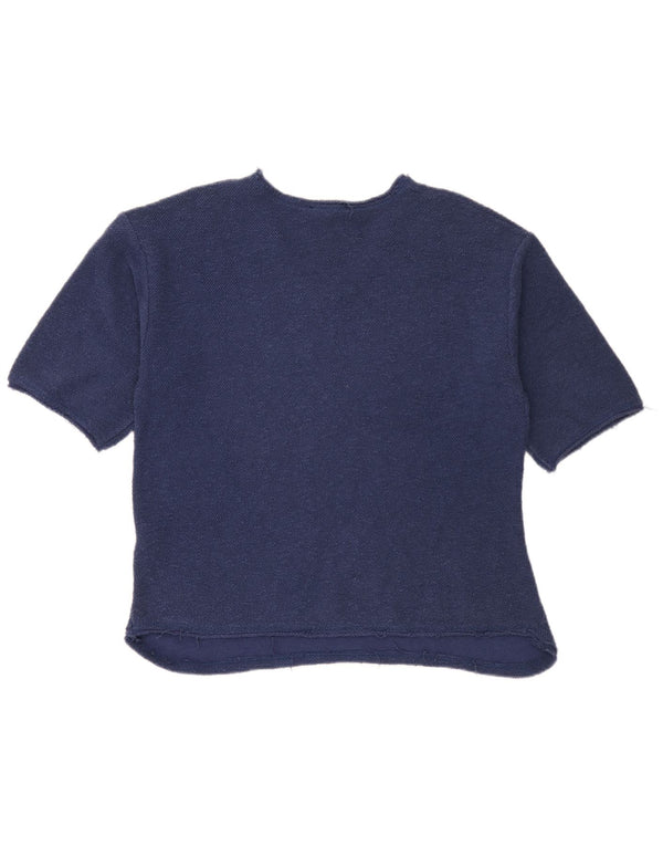 Zara Mujer Camiseta Top UK 44 Medio Azul Marino Algodón