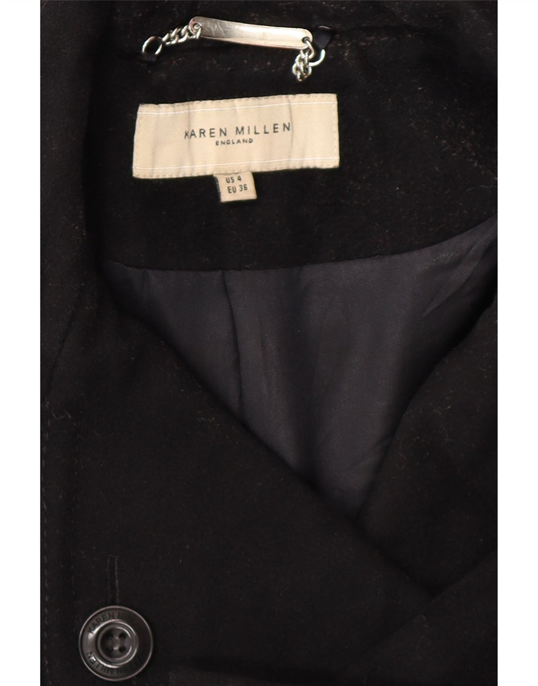 KAREN MILLEN Gabardina para mujer UK 8 Small Lana negra