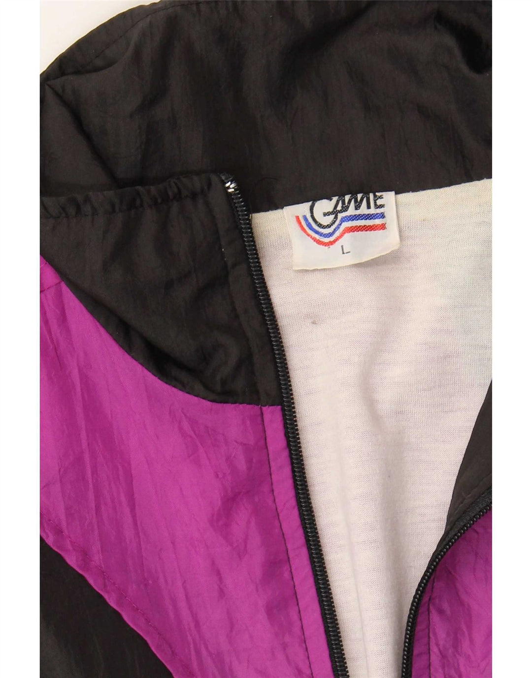 Vintage hombres chándal top chaqueta grande negro colorblock nylon