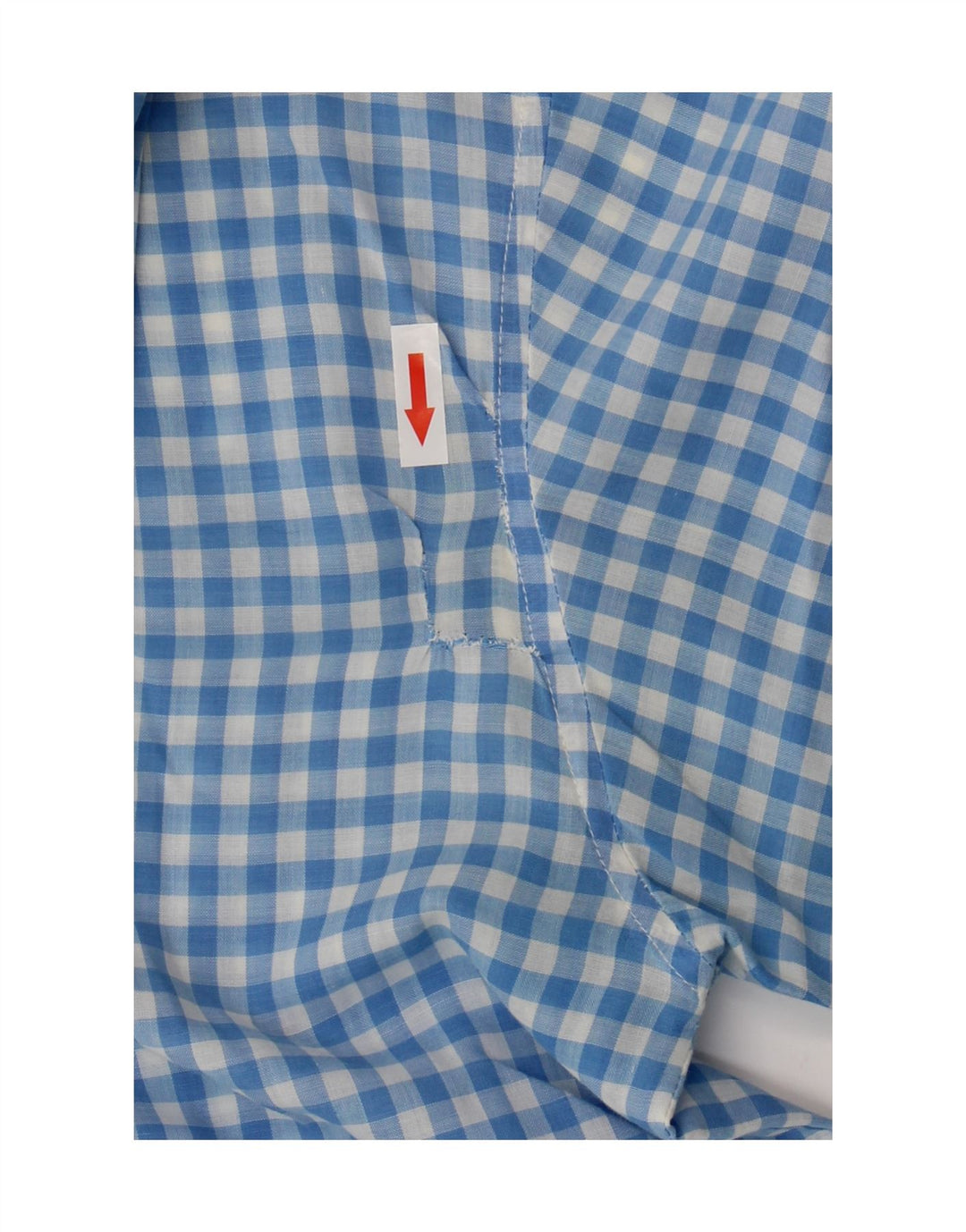Vintage hombres camisa de manga corta grande azul gingham poliéster