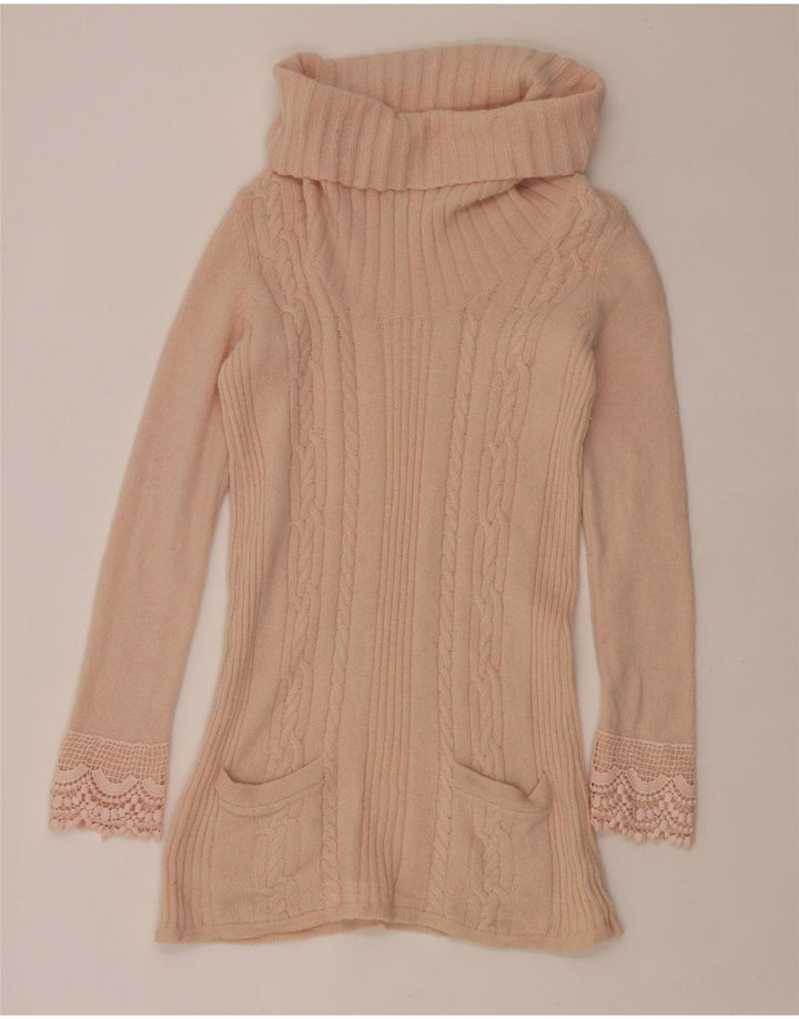 Laura Ashley - Jersey con cuello vuelto para mujer, talla 40, lana de cordero rosa mediana