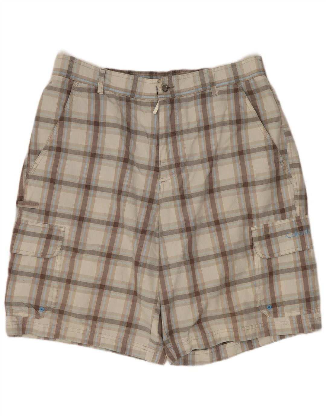 CALVIN KLEIN Shorts cargo para hombre grande W34 Algodón a cuadros beige